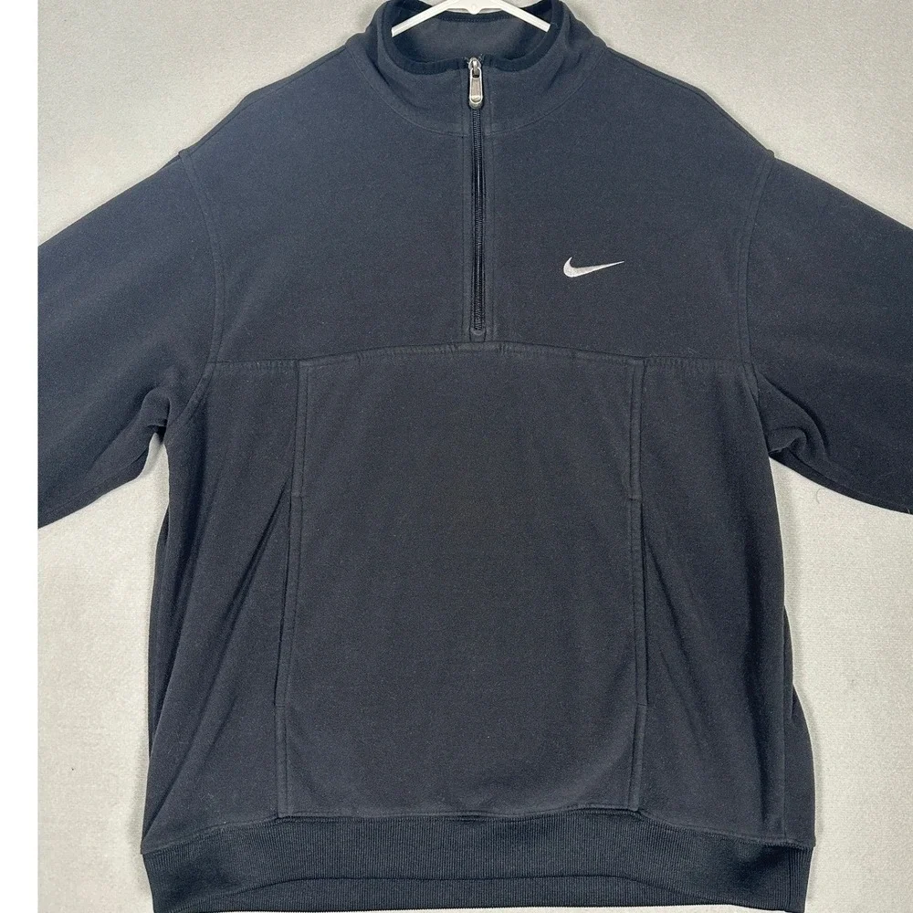 Nike Sweatshirt Mens Large Black Quarter Zip Fleece Mock Pullover Swoosh Pockets